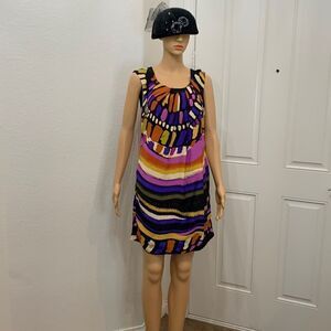 ECI New York Sz 4 ScoopNeck Short Sleeve Pink Black Statement Zipper Mini Dress